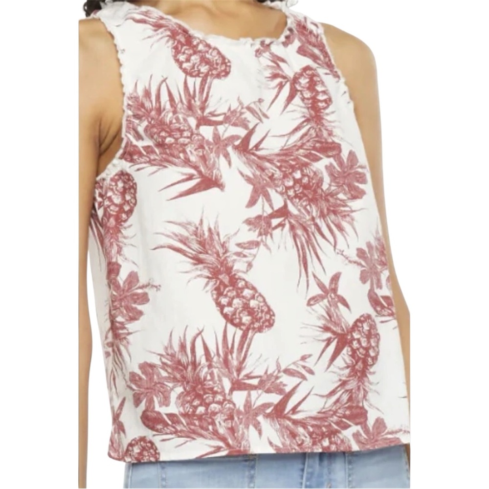 A.N.A Women's White Pineapple Print Sleeveless Top with Open Back sz L NWT